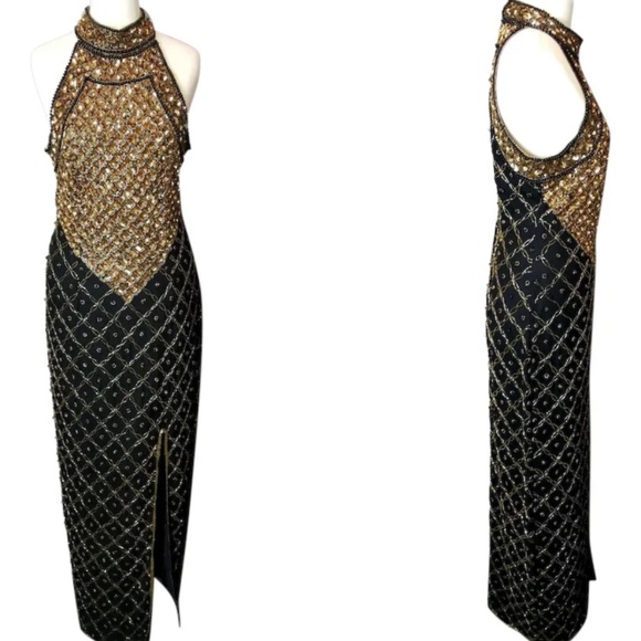 Vintage Scala Evening Gown Black and Gold (Small) - Picture 1 of 8